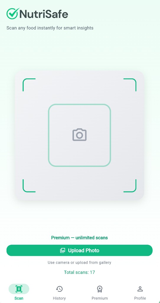 NutriSafe scan screen